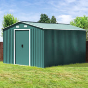 10x12 XL Garden Metal Shed Gable Roof Steel Outdoor Tool Storage with Floor Base