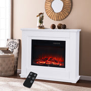 Electric Fireplace Insert LED Log Fire Flame White Surround Standing Heater Set