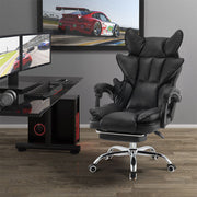 Racing Gaming Chair w/ Arm, Faux Leather Gamer Recliner Home Office, Black Pink