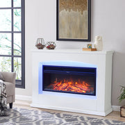 34'' Electric Fireplace LED Log Flame Fire Heater Surround Standing Set White