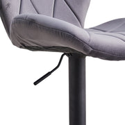 Pair of Velvet Grey Bar Stools Gas Lift Swivel Breakfast Chairs Dull Polish Base