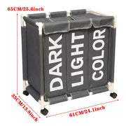 3 Compartments Laundry Clothes Washing Toys Storage Basket Hamper With Wheels UK