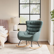 Rocking Chair Wing Back Tub Armchair Fabric Cushiony Seat Rocker Sofa