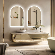 Arched Bathroom Mirror Backlit Frameless Lighted Wall Mirror w/ Temperature&Time
