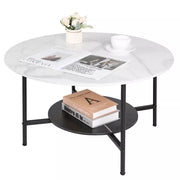2 Tier Large Round Coffee Table White Sleek Marble Side Table Matt Black Frame