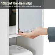 White Bathroom Cabinet 2 Door 6 Shelves Storage Makeup With Mirror Free Standing