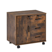 Brown Office Filing Cabinet Mobile Printer Stand File Storage 3 Drawer 4 Wheels