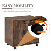 Brown Office Filing Cabinet Mobile Printer Stand File Storage 3 Drawer 4 Wheels