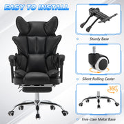 Racing Gaming Chair w/ Arm, Faux Leather Gamer Recliner Home Office, Black Pink