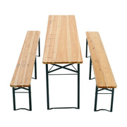 3PCS 7FT Wooden Beer Table Bench Set Folding Trestle Outdoor Picnic Garden Chair