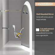 Arched Bathroom Mirror Backlit Frameless Lighted Wall Mirror w/ Temperature&Time