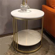 Beautiful Gold Round Marble Side Table Sofa End Table with 2 Tier Storage Shelf
