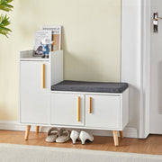 White Shoe Bench Shoe Storage Rack Cabinets with Padded Seat Cushion for Hallway