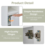 White Bathroom Cabinet 2 Door 6 Shelves Storage Makeup With Mirror Free Standing