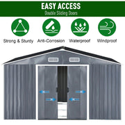 10x12 XL Garden Metal Shed Gable Roof Steel Outdoor Tool Storage with Floor Base