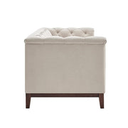 Dusk Chesterfield Stone Matte Velvet & Ash Wood Quilted 3 Seater Sofa RRP