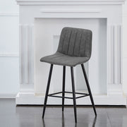 2 x Brown Grey Stripe Faux Leather PU Sauqre Bar Stools Pub Chair Padded Seats