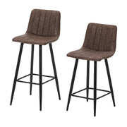 2 x Brown Grey Stripe Faux Leather PU Sauqre Bar Stools Pub Chair Padded Seats