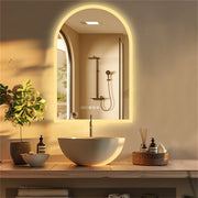 Arched Bathroom Mirror Backlit Frameless Lighted Wall Mirror w/ Temperature&Time