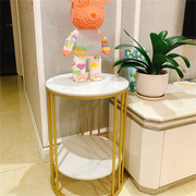 Beautiful Gold Round Marble Side Table Sofa End Table with 2 Tier Storage Shelf
