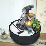 Buddha Fountain Zen Statue Water Feature Indoor Garden Ornament LED Lights Decor