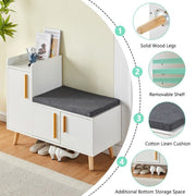 White Shoe Bench Shoe Storage Rack Cabinets with Padded Seat Cushion for Hallway