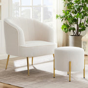 Sherpa Teddy White Single Sofa Armchair Button Wingback Accent Chair w/Footstool