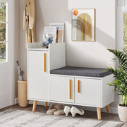 White Shoe Bench Shoe Storage Rack Cabinets with Padded Seat Cushion for Hallway