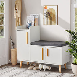White Shoe Bench Shoe Storage Rack Cabinets with Padded Seat Cushion for Hallway