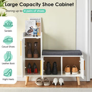 White Shoe Bench Shoe Storage Rack Cabinets with Padded Seat Cushion for Hallway