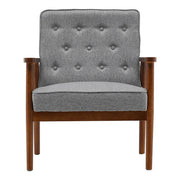 Buttoned Mid Back Armchair Upholstered Linen Tub Sofa Wood Frame Accent Chair UK