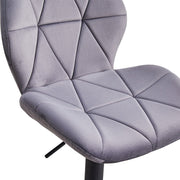 Pair of Velvet Grey Bar Stools Gas Lift Swivel Breakfast Chairs Dull Polish Base