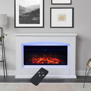 Electric Fireplace LED Log Fire Flame White Surround Standing Heater Set 30/34''