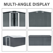 10x12 XL Garden Metal Shed Gable Roof Steel Outdoor Tool Storage with Floor Base