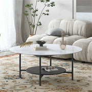 Heavy Duty Marble Coffee Table Large 2 Tier Round Sofa Side End Table Bookshelf