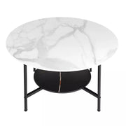 2 Tier Large Round Coffee Table White Sleek Marble Side Table Matt Black Frame