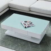 Modern Rectangle Coffee Tea Table Tempered Glass Top Living Room With Drawers