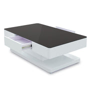 Modern Rectangle Coffee Tea Table Tempered Glass Top Living Room With Drawers