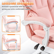 Racing Gaming Chair w/ Arm, Faux Leather Gamer Recliner Home Office, Black Pink