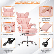 Racing Gaming Chair w/ Arm, Faux Leather Gamer Recliner Home Office, Black Pink