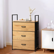 Wood Chest of Drawer Canvas Storage Cabinet Metal Frame Bedroom Office Organiser