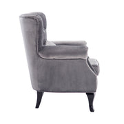 Grey Velvet Armchair Sofa Button Tufted High Back Upholstered Seat Accent Chair