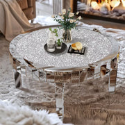 Luxury Silver Crushed Crystal Round Coffee Table Sparkle Diamante Living Room UK