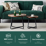 Double Round Coffee Table Set Elegant Brown Living Room