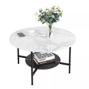 2 Tier Large Round Coffee Table White Sleek Marble Side Table Matt Black Frame