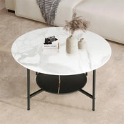 2 Tier Large Round Coffee Table White Sleek Marble Side Table Matt Black Frame