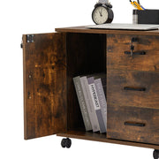 Brown Office Filing Cabinet Mobile Printer Stand File Storage 3 Drawer 4 Wheels