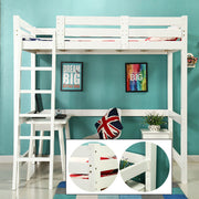 3FT Wooden Loft Bed White Bunk Bed Frame Ladder High Sleeper Cabin Bed Kid Child