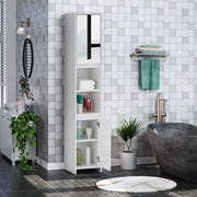 White Bathroom Cabinet 2 Door 6 Shelves Storage Makeup With Mirror Free Standing