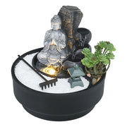 Buddha Fountain Zen Statue Water Feature Indoor Garden Ornament LED Lights Decor